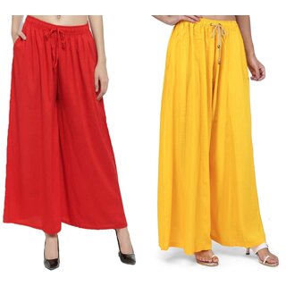 TNQ Palazzo Pants for Women Rayon Full Flared Free Size  for Any Kurti  Ethnic Wear (Combo Pack of 2 Pcs)