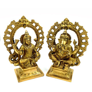                       Arihant Craft Hindu God Lakshmi Ganesha Idol Statue Sculpture Hand Work Showpiece  19.5 cm (Brass, Gold)                                              