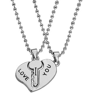                       M Men Style Valentine  Gift  I Love You  Broken Heart  Key  Couple  Silver  Zinc And Metal  Pendant                                              