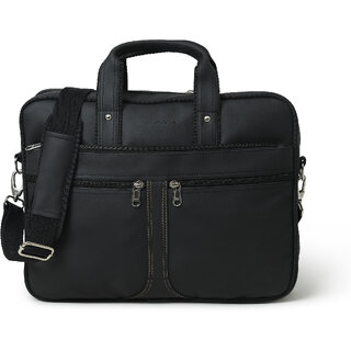                       AQUADOR laptop cum messenger bag with Black faux vegan leather(AB-S-1526-BLACK)                                              