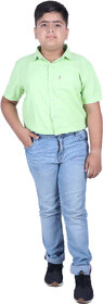 Kid Kupboard Pure Cotton Half-Sleeves Plain Shirt For Boys (Green, Pack of 1)