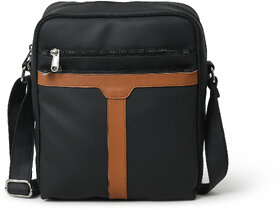 AQUADOR Messenger bag with black and tan faux vegan leather(AB-S-1525-BlackTan )