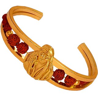                       M Men Style  Adjustable Gold Plated Brass Rudraksha Shirdi Sai Baba  Bangle Cuff kada Brecelet                                              