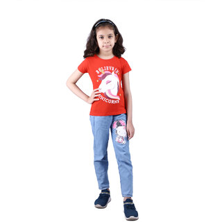                       Kid Kuboard Half-Sleeves Pure Cotton Solid T-Shirt For Girls (Red, Pack of 1)                                              