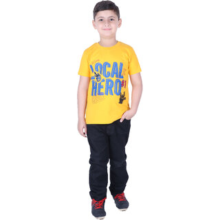                       Kid Kuboard Half-Sleeves Pure Cotton Basic Graphic Printed Solid T-Shirt For Boy's (Pack of 1, Light Yellow)                                              