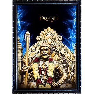                      mperor The Great Warrior Shivaji Maharaj Religious , Art Print With Laminated And High Quality Wood Frame 17.5 inch x 12.31 inch Painting Digital Reprint 16 inch x 12.31 inch Painting ()                                              