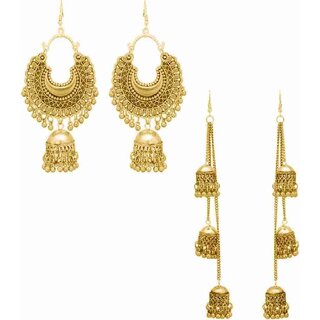                       Combo pack of 2 Oxidised Silver Earring German Silver Drops & Danglers (Gold)                                              