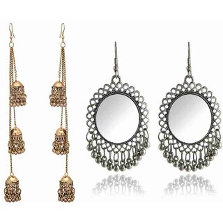                       Combo pack of 2 Fashionable Princess Charming Alloy Jhumki Earring, Chandbali Earring (Silver, Gold)                                              