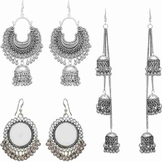                       Combo pack of 3 Beautiful oxidized silver earring for party/wedding Alloy Drops & Danglers, Jhumki Earring (Silver)                                              