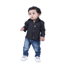 Kid Kupboard Cotton Full-Sleeves Solid Shirt For Baby Boys (Pack of 1, Dark Black)