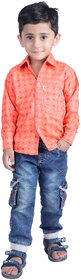 Kid Kupboard Pure Cotton Full-Sleeves Dot Printed Shirt For Boys (Orange, Pack of 1)