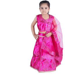 Kidzo Girls Floral Pink Stitched Lehenga Choli with Dupatta For Girls
