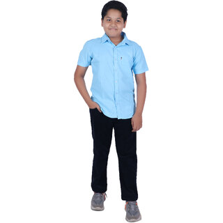 Kid Kupboard Pure Cotton Half-Sleeves Plain Shirt For Boys (Light Blue, Pack of 1)