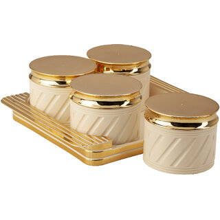 Selvel Unbreakable  Air tight Dry Fruit Container Tray Set with Lid Airtight Container Set, 4 Pieces, Ivory