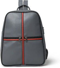 MATRICE laptop backpack bag with Grey-Red faux vegan leather(NE-S-0789-GreyRed)