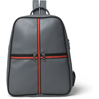                       MATRICE laptop backpack bag with Grey-Red faux vegan leather(NE-S-0789-GreyRed)                                              