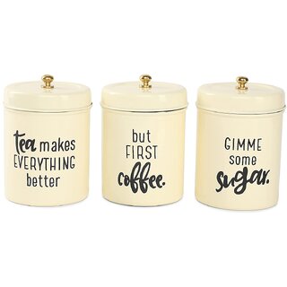                       Anantam Homes Decorative Canister Set with Lid Container for Flour Sugar Cereal Coffee Tea Organizer (Set of 3 , Ivory)                                              