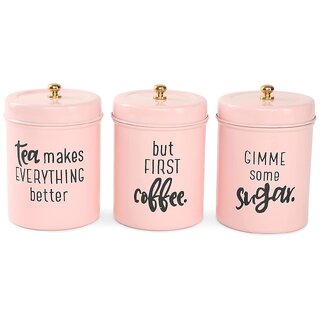                       Anantam Homes Decorative Canister Set with Lid Container for Sugar Cereal Coffee Tea Organizer (Set of 3, Light Pink)                                              
