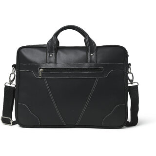                      MATRICE laptop cum messenger bag with Black faux vegan leather(NE-S-0801-Black)                                              