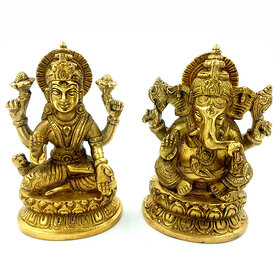 Arihant Craft Hindu God Lakshmi Ganesha Idol Statue Sculpture Hand Work Showpiece  13 cm (Brass, Gold)