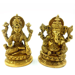                       Arihant Craft Hindu God Lakshmi Ganesha Idol Statue Sculpture Hand Work Showpiece  13 cm (Brass, Gold)                                              