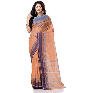                      Db Desh Bidesh Women`S Traditional Bengal Tant Pure Handloom Cotton Saree Jol Torongo Woven Design Without Blouse Piece                                              