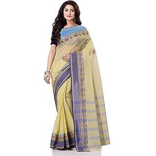                       Db Desh Bidesh Women`S Traditional Bengal Tant Pure Handloom Cotton Saree Jol Torongo Woven Design Without Blouse Piece                                              