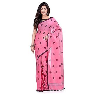                       Db Desh Bidesh Women`S Traditional Soft Mulmul Polka Dots Design Pure Cotton Handloom Saree Without Blouse Piece                                              