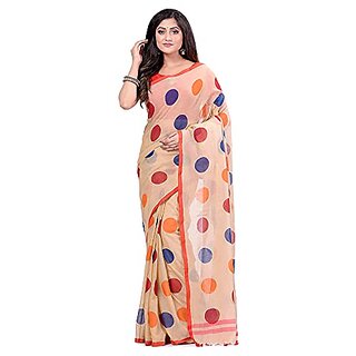                       Db Desh Bidesh Women`S Moon Folka Design Malmal Bengal Handloom Pure Cotton Saree Without Blouse Piece                                              