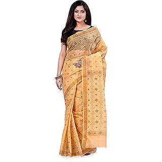                       Db Desh Bidesh Women`S Bengal Tant Kerala Print Design Pure Handloom Cotton Saree Without Blouse Piece                                              
