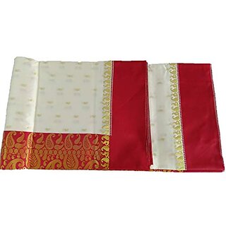                      Db Desh Bidesh Women's Garad Art Silk Saree Garad Handmade Design (White And Red)                                              