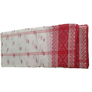                       Db Desh Bidesh Women`S Bengal Handloom Cotton Saree Fine Smooth Bengal Tant Saree Whole Body Design Without Blouse Piece(Red And White)                                              