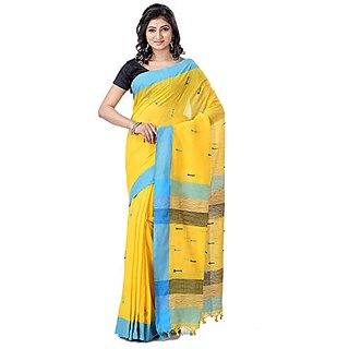                       Db Desh Bidesh Women's Tant Cotton Saree With Blouse Piece ( Yellow Blue Black)                                              