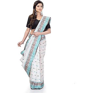                       Db Desh Bidesh Women Bengal Tant Traditional Handloom Pure Cotton Saree Noyonchuri Design Without Blouse Piece                                              