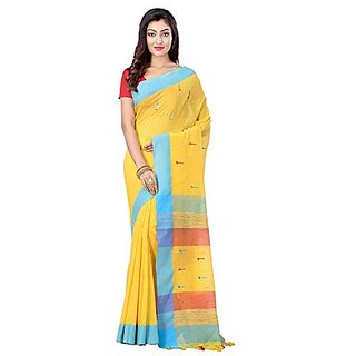                       Db Desh Bidesh Women's Tant Cotton Saree With Blouse Piece (Dbsare16022019Wobt1_Yellow Blue and Red)                                              