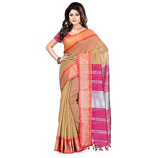                       Db Desh Bidesh Women`S Handloom Cotton Silk Saree Jacquard Maheswari Design Zari Work With Blouse Piece(Mustard Yellow Pink)                                              