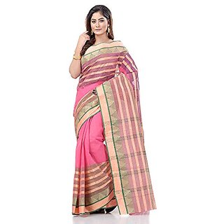                       Db Desh Bidesh Women`S Traditional Bengali 3D Temple Design Pure Handloom Cotton Saree Without Blouse Piece                                              
