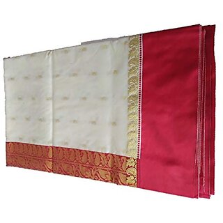                       Db Desh Bidesh Women's Tant Cotton Saree With Blouse Piece (Dbsaree140419Wbg1 White Red)                                              
