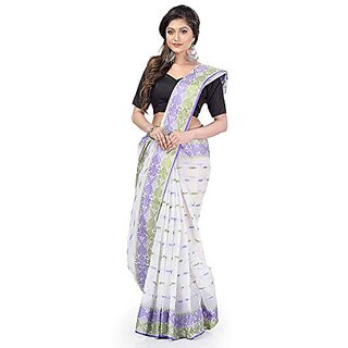                       Db Desh Bidesh Women Bengal Tant Traditional Handloom Pure Cotton Saree Noyonchuri Design Without Blouse Piece                                              