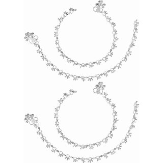                       Royal Treasure German Anklet White Anklets for Woman/Girls (Pack of 2)                                              