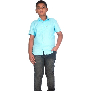 Kid Kupboard Pure Cotton Boy's Shirt | Pack of 1 | Half-Sleeves | Sky Blue