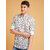 2DUDES BY RDG Men's Printed White Poly Linen Slim Fit Banded Collar Casual Kurta Shirt