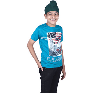                       Kid Kupboard 100 Cotton T-Shirt For Boy's  Half-Sleeves  Light Blue  Pack of 1                                              