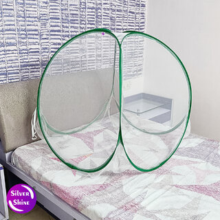 Polyester Washable Foldable Baby Mosquito Net for Baby White Color and Green Border