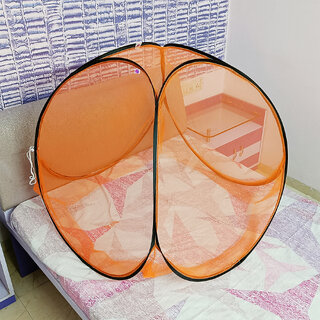 Baby Mosquito Net Polyester Foldable for Baby Orange Color and Black Border
