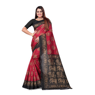                       SVB Saree Red & Black  Art Silk Printed Saree                                              