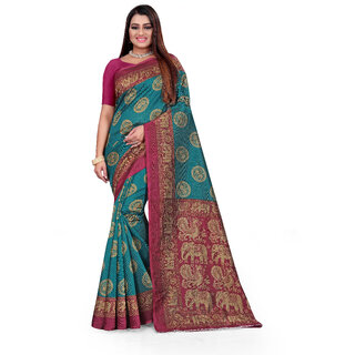                       SVB Saree Green & Maroon  Art Silk Printed Saree                                              