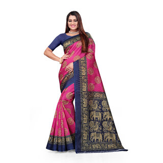                      SVB Saree Pink & Blue Art Silk Printed Saree                                              