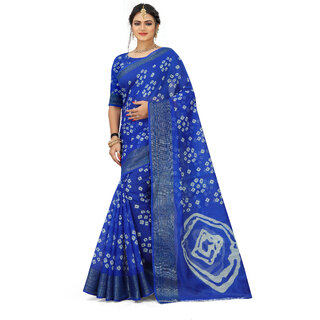                       SVB Saree Blue Colour Bandhani  Cotton Printed Saree                                              
