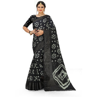                       SVB Saree Black Colour Bandhani  Cotton Printed Saree                                              